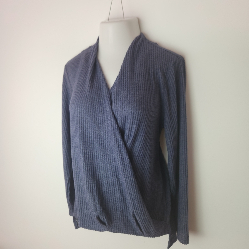 CJ Banks Blue Faux Wrap Top 14W